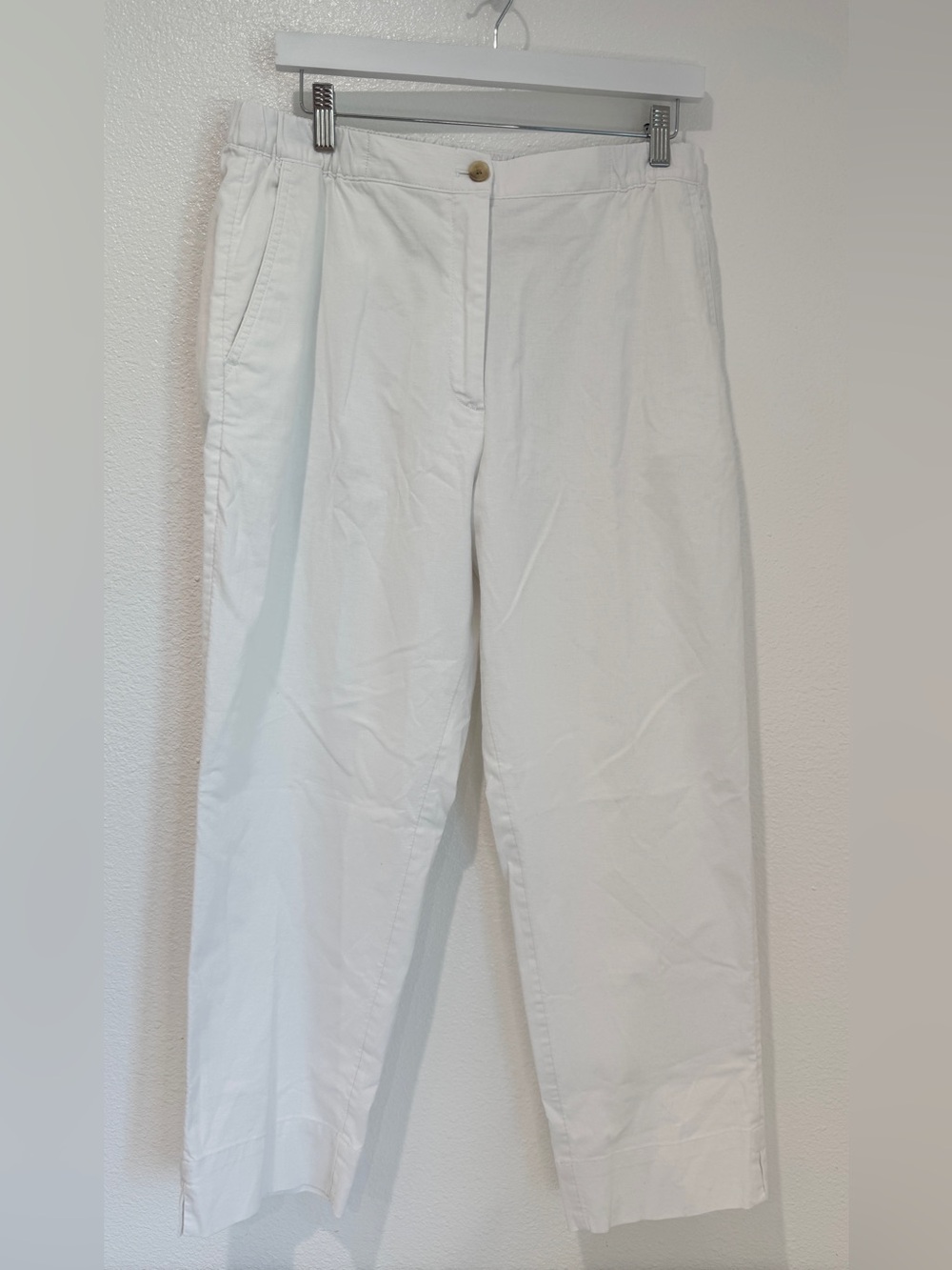 Banana Republic White Linen Blend Tapered High Rise Pants Coastal Boho Resort L